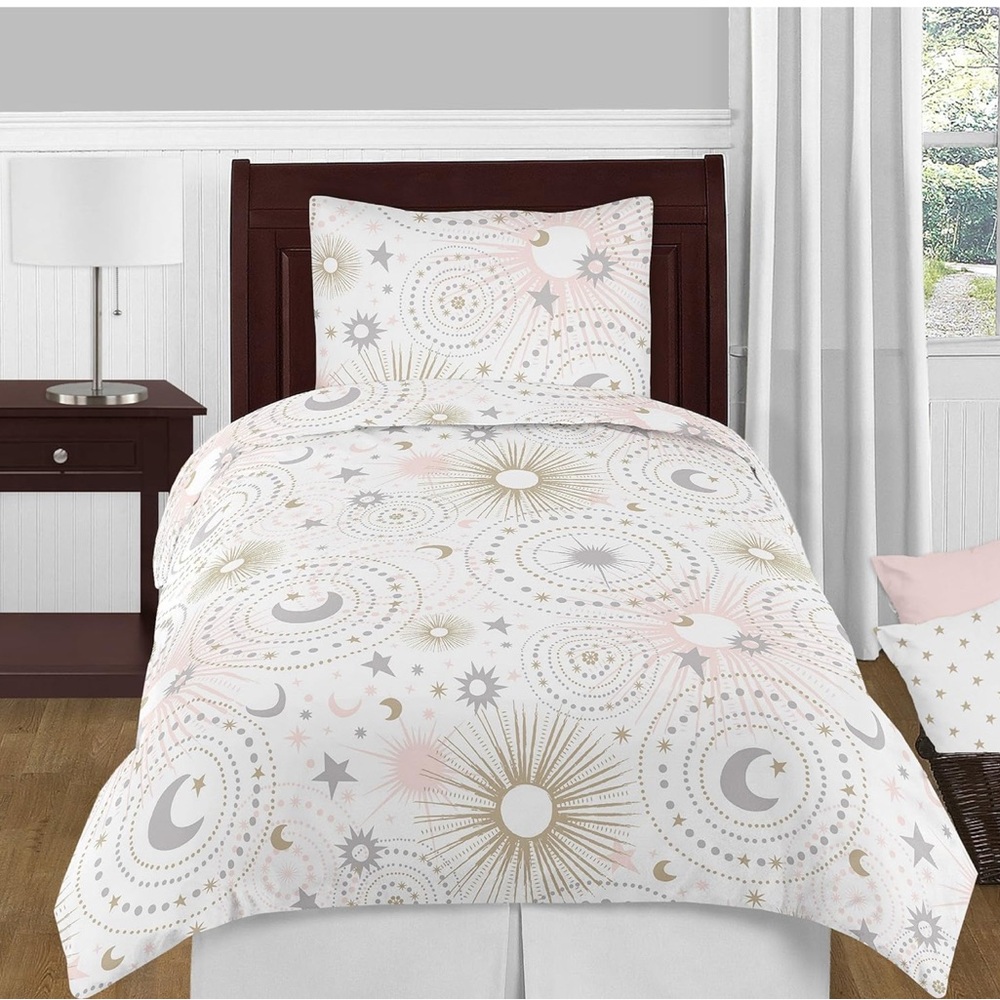 Celestial Inspired Twin Comforter Set - Pink, Gray and Gold